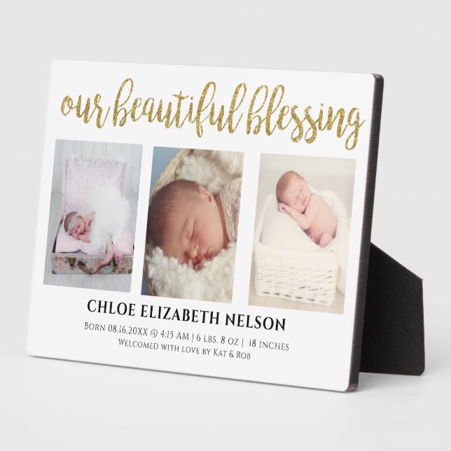 Plaque Photo Elégant 3 photo Notre Belle Blessing Gold Baby (Côté)