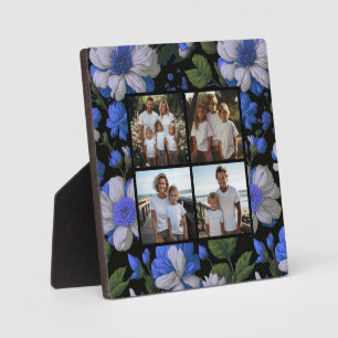Plaque Photo Elégant bleu argenté blanc élégant floral rétro