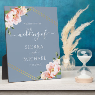 Plaque Photo Elégant bleu bleu bleu flou flou Mariage or