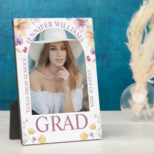 Plaque Photo élégant floral chic rose script graduation photo
