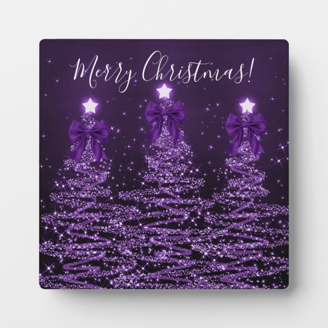 Plaque Photo Elegant Holiday Purple Christmas Trees Bows (Devant)