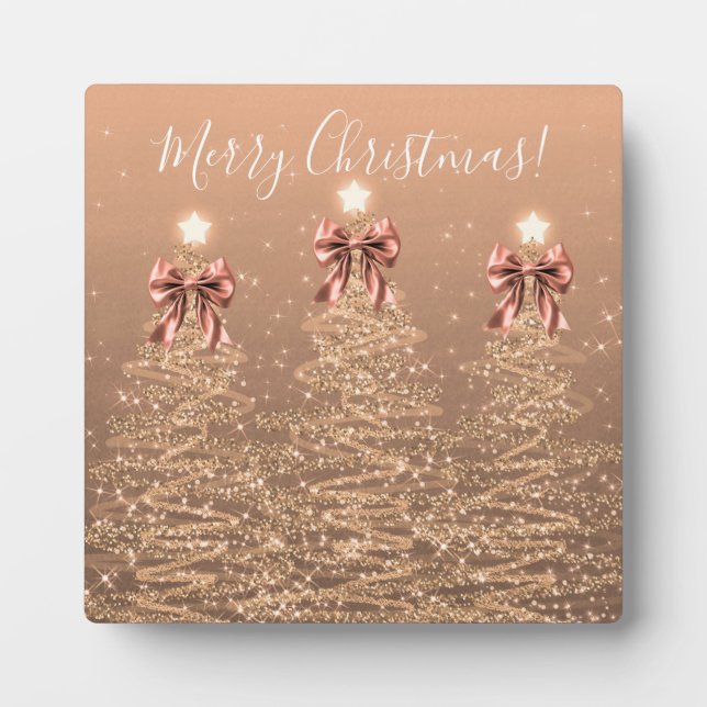 Plaque Photo Elegant Holiday Rose Gold Christmas Trees Bows (Devant)