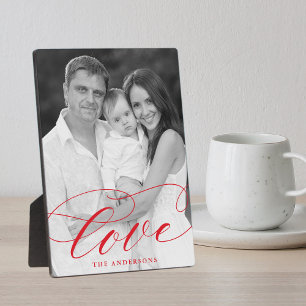 Plaque Photo Elegant Love Red Script Photo