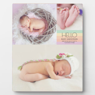 Plaque Photo Élégant moderne Hello Baby Photo Date de naissance