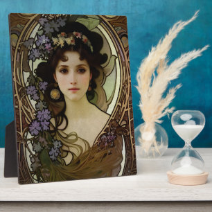 Plaque Photo Elégant Mucha Style Portrait d'une belle femme