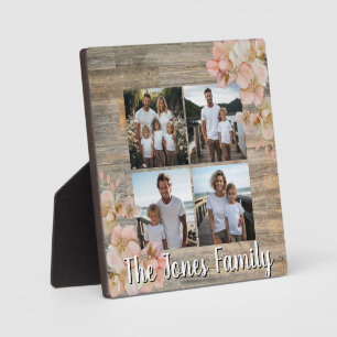 Plaque Photo Elégant orange floral en bois défoncé quatre photo