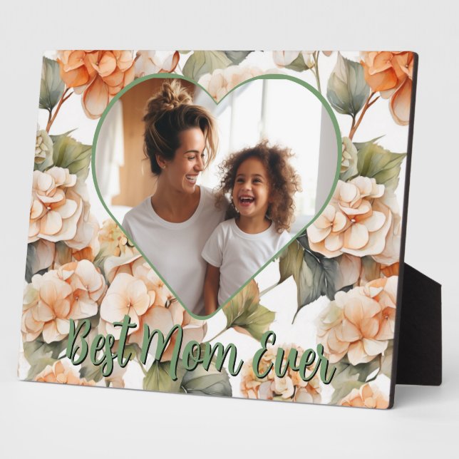 Plaque Photo Élégant oranger floral Best Mom Ever modèle photo (Côté)