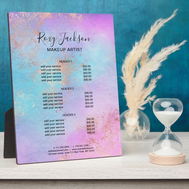 Plaque Photo Elégant rose de maquillage d'aquarelle or (Côté)