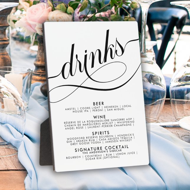 Plaque Photo Élégant Script Mariage Boissons Menu Bar (Créateur téléchargé)