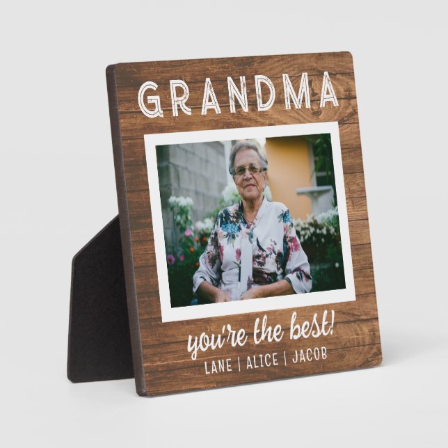 Plaque Photo Élégant Simple Rustique Bois Grandma Photo personn (Recto)