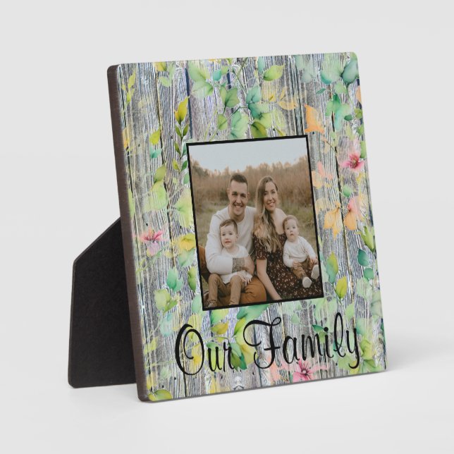 Plaque Photo Elégant vert fleurs sauvages d'aquarelle (Recto)