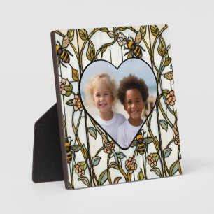 Plaque Photo Élégant vitrail d'abeille botanique Art nouveau