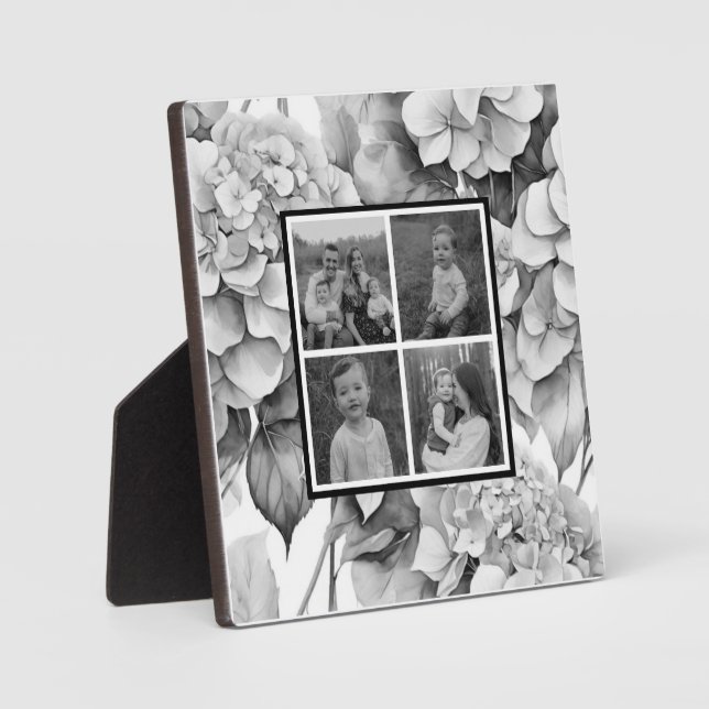 Plaque Photo Elégante aquarelle blanche gris noir floral (Recto)