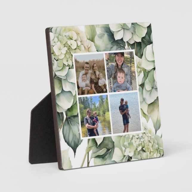 Plaque Photo Elégante aquarelle blanche vert hydrangée florale (Recto)