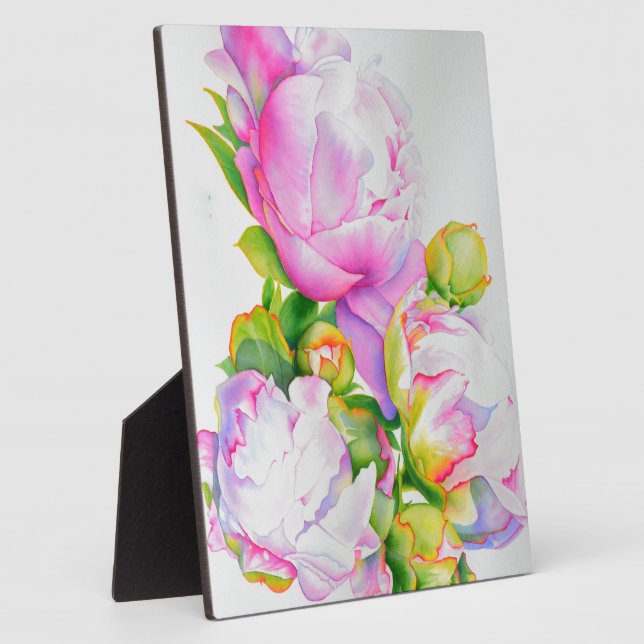 Plaque Photo Elégante peinture d'aquarelle blanche rose (Côté)