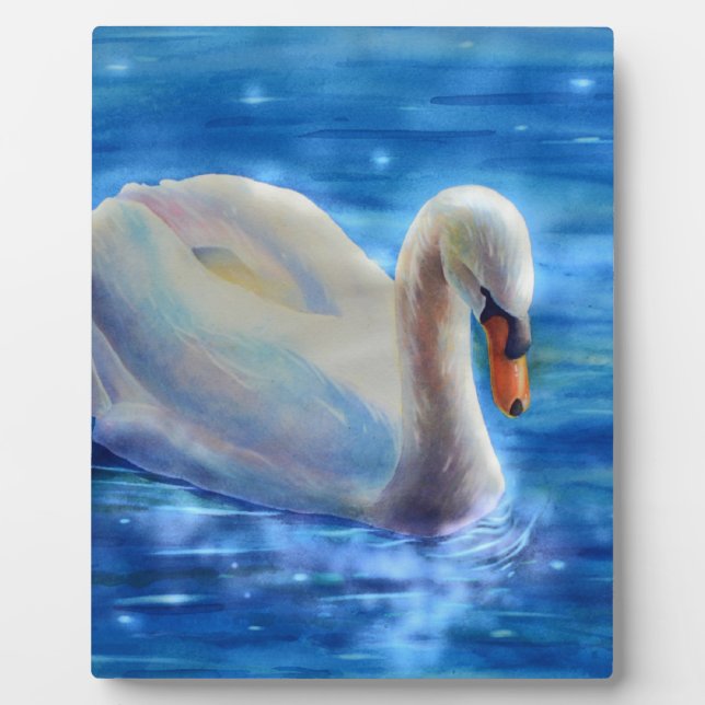 Plaque Photo Elégante peinture d'aquarelle de cygne blanc (Devant)