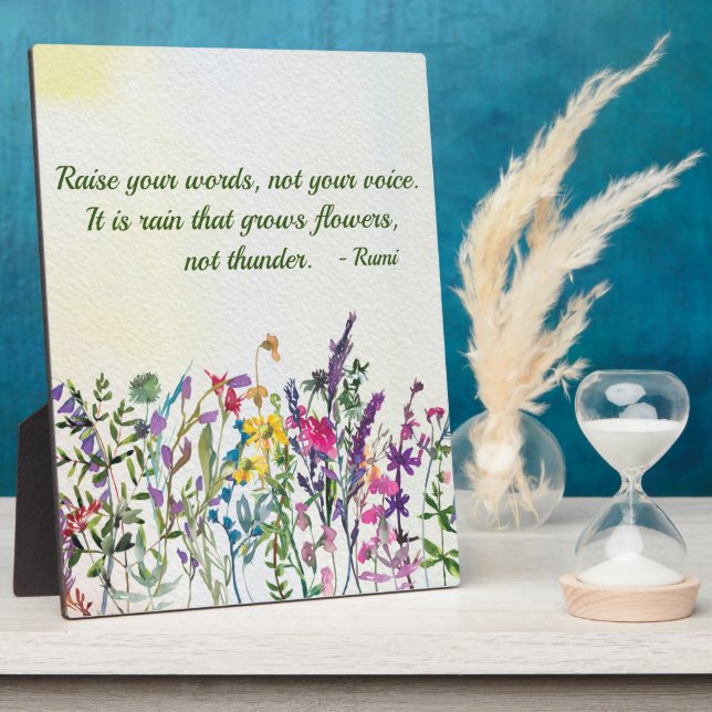 Plaque Photo Élever vos mots Citer Fleurs sauvages d'aquarelle (Côté)