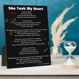 Plaque Photo Elle A Pris Mon Coeur Notes Musicales Poème