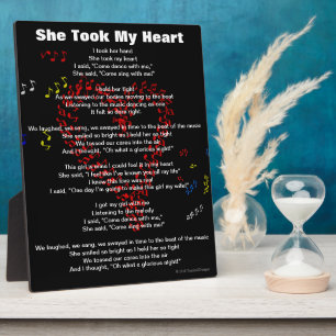 Plaque Photo Elle A Pris Mon Coeur Rouge Notes Musicales Poème