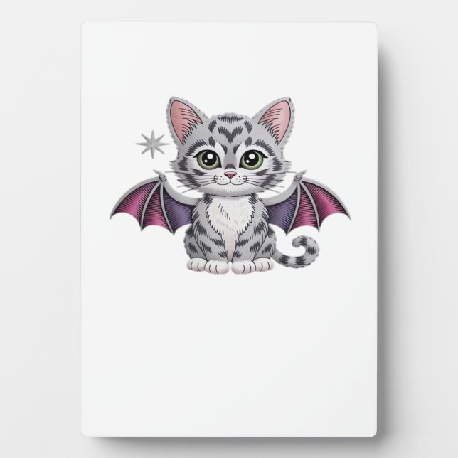 Plaque Photo embroidered cat bat Classic T-Shirt (Devant)