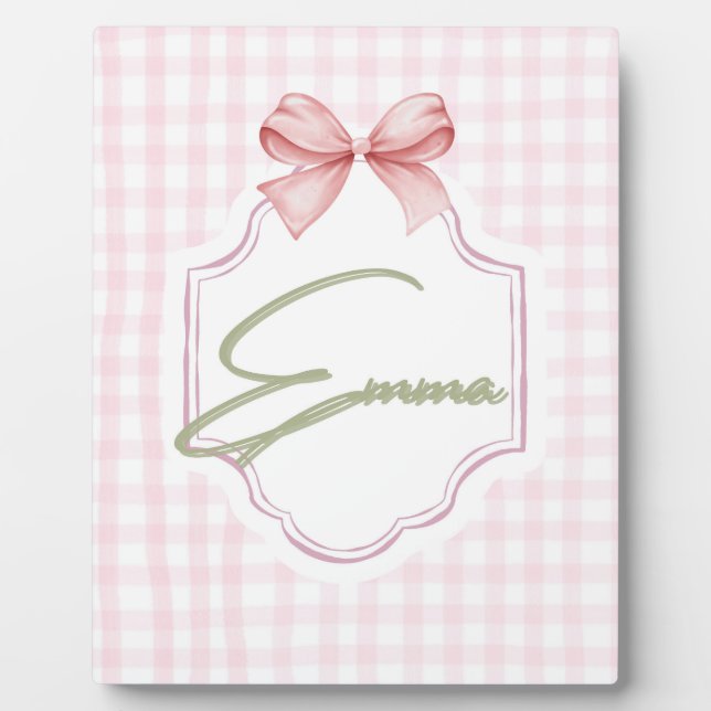 Plaque Photo Emma Personnalisé Pink Bow & En vichy Print (Devant)