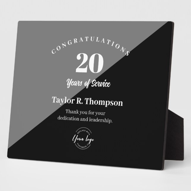 Plaque Photo Employé 20 ans de service Logo personnalisé (Côté)