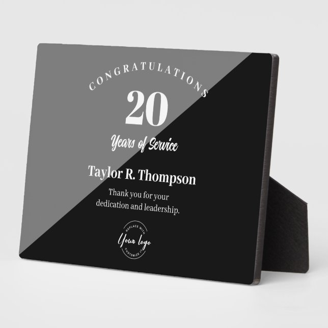 Plaque Photo Employé 20 ans de service Logo personnalisé (Côté)
