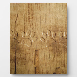 Plaque Photo Empreinte de patte de chien en bois sculpté