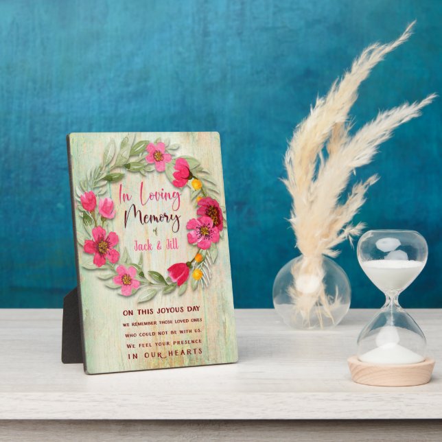 Plaque Photo En Mémoire Aimante Couronne Rose Verte Panneau Per (Côté)