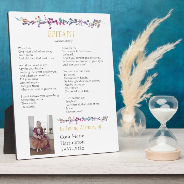 Plaque Photo Epitaph Poem Custom Memorial Tablett (Côté)