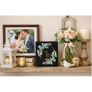 Plaque Photo Eucalyptus et or sur fond noir pour un mariage per