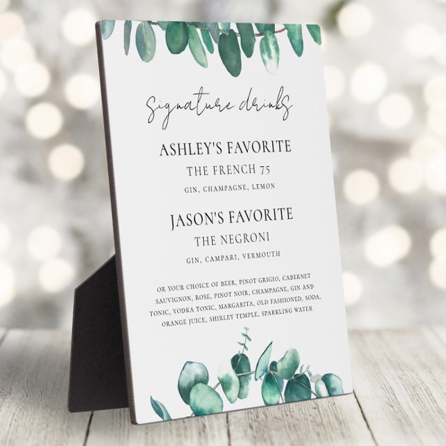 Plaque Photo Eucalyptus Wedding Signature Drinks Sign, Cocktail (Créateur téléchargé)