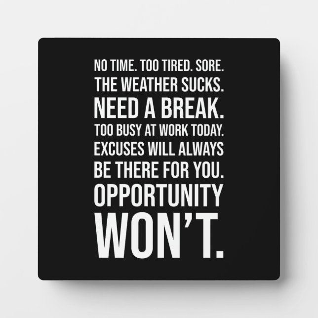 Plaque Photo Excuses vs Opportunity - Gym, Hustle, Success (Devant)