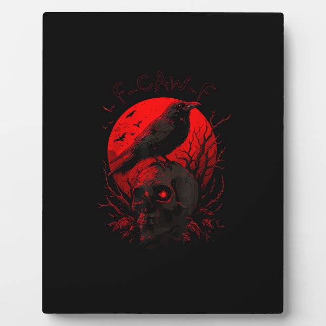 Plaque Photo F-Caw-F Crow Funny Bird Red Moon Gothic (Devant)