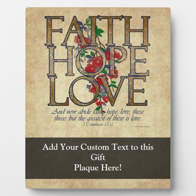 Plaque Photo Faith Hope Love Christian Bible Verse (Devant)