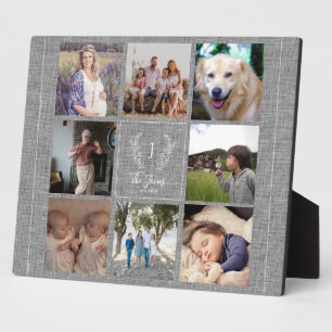Plaque Photo Famille 8 photo collage monogramme nom rustique