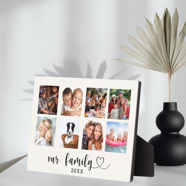 Plaque Photo Family photo collage love heart script ivory (Créateur téléchargé)