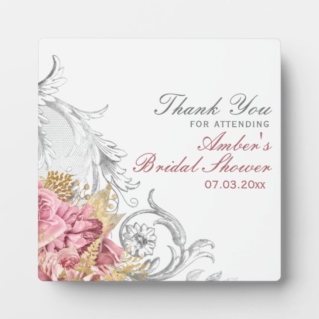 Plaque Photo Fancy Pink Floral Bridal Shower (Devant)