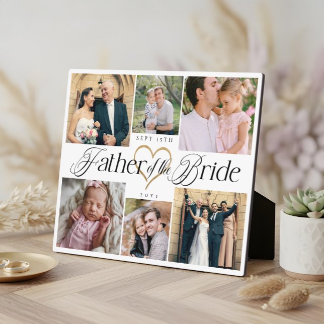 Plaque Photo Father of the Bride Heart Then Now Photo Collage (Father of the Bride Heart Then Now Photo Collage Plaque)