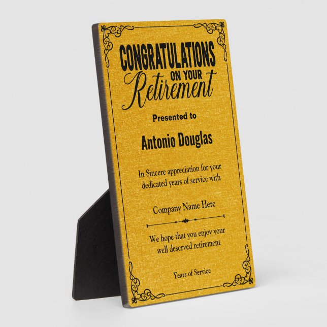 Plaque Photo Félicitations pour votre retraite Gold & Black (Côté)