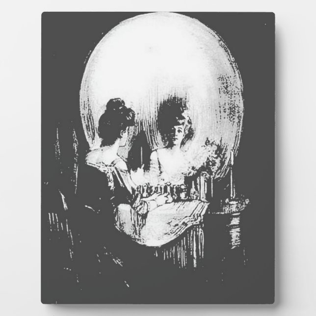 Plaque Photo Femme avec Halloween Réflexion crâne en miroir (Devant)