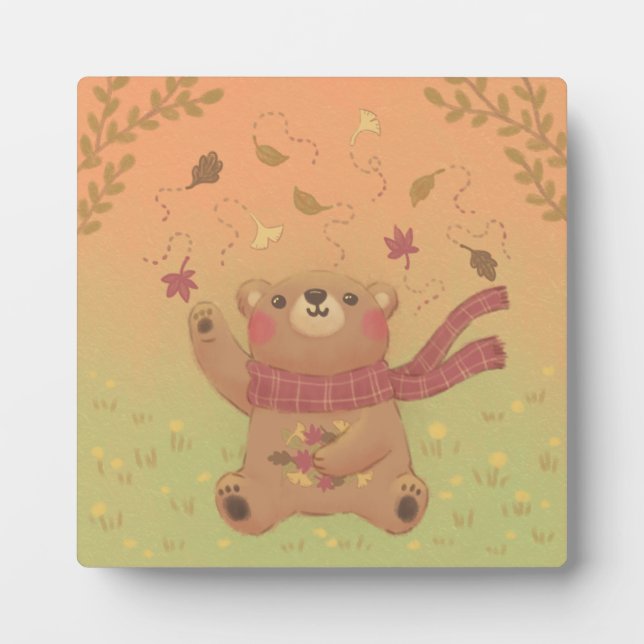 Plaque Photo Feuilles automnales de l'automne de Teddy Bear (Devant)