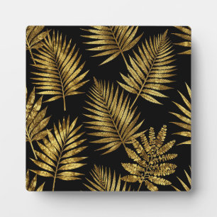 Plaque Photo Feuilles Tropicales Dorées Motif Luxe