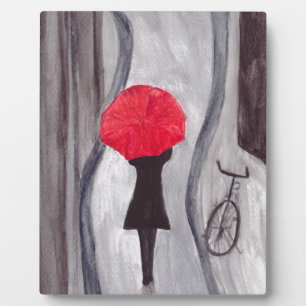 Plaque Photo Fille avec peinture à parapluie rouge