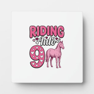 Plaque Photo Fille de l'anniversaire de 9 chevaux à cheval Vint