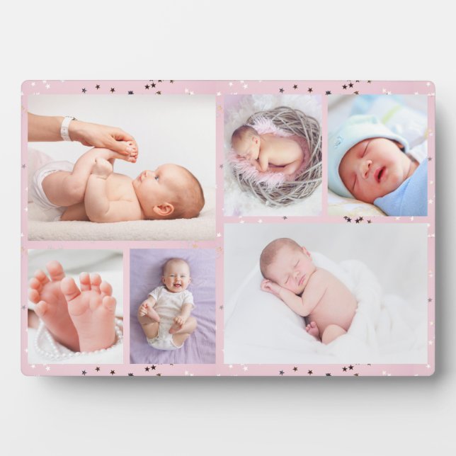 Plaque Photo Fille nouveau-né Personnalisé 6 Photo rose (Devant)
