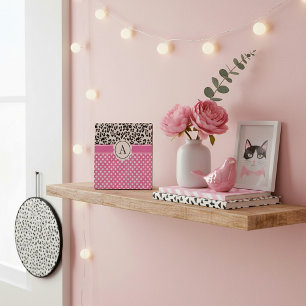 Plaque Photo Fille points et imprimé animaux monogramme