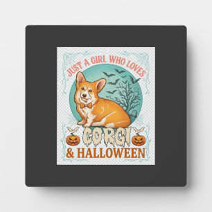 Plaque Photo Fille qui aime les citrouilles d'Halloween Corgi C