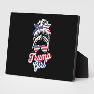 Plaque Photo Fille Trump Chignon Décoiffé Vintage Drapeau Améri