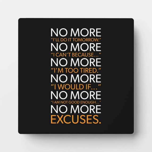 Plaque Photo Fini Les Excuses - Gym, Hustle, Succès, Motivation (Devant)